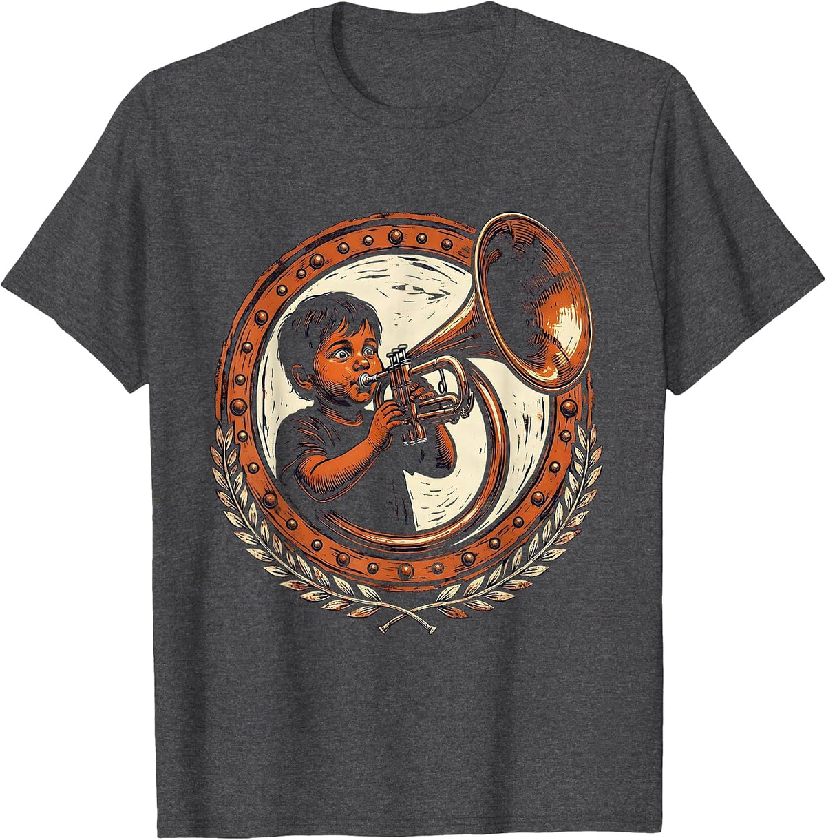 Funny Music Teacher Trumpet Kid Graphic T-Shirt - Dark Heather Grey