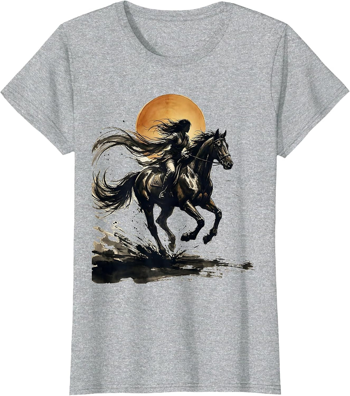 Freedom Horse Rider Sunset Graphic Tee T-Shirt - Heather Grey