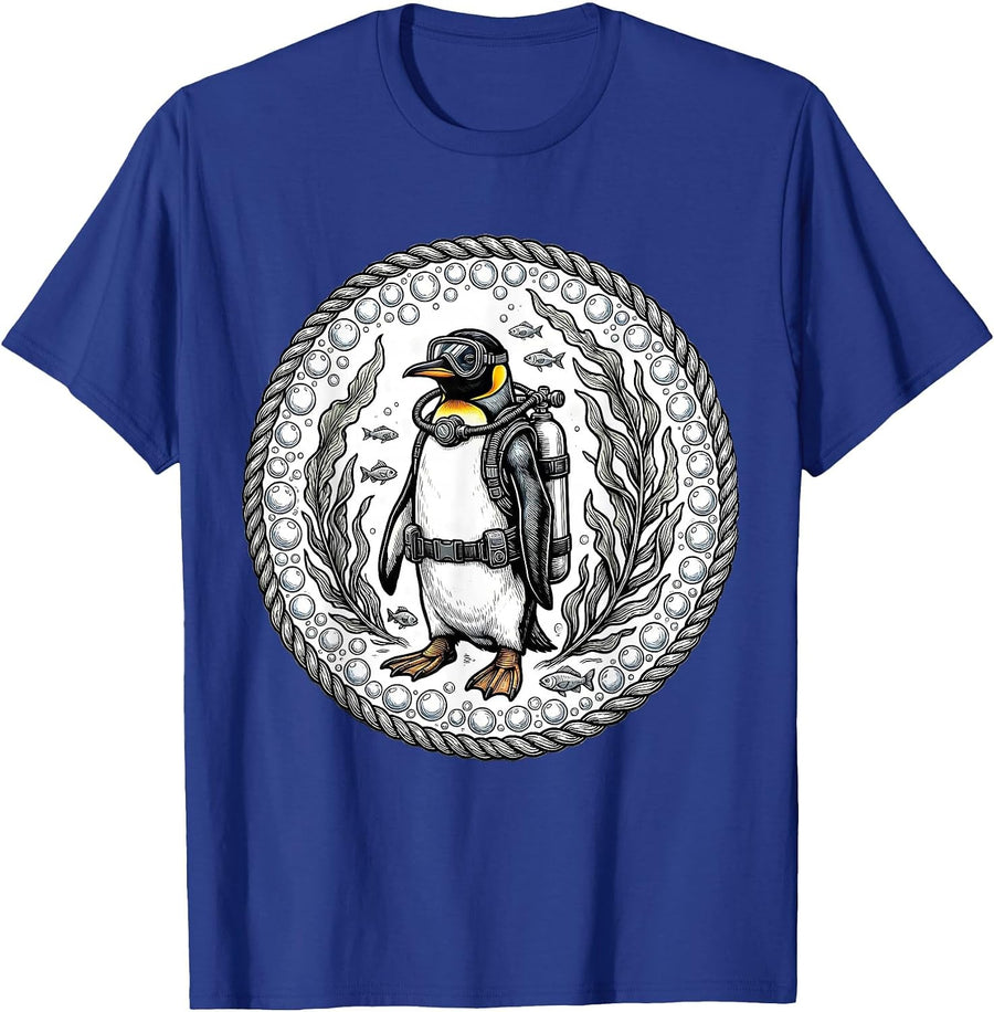 Scuba Diving Penguin Underwater Adventure Graphic T-Shirt - Royal Blue