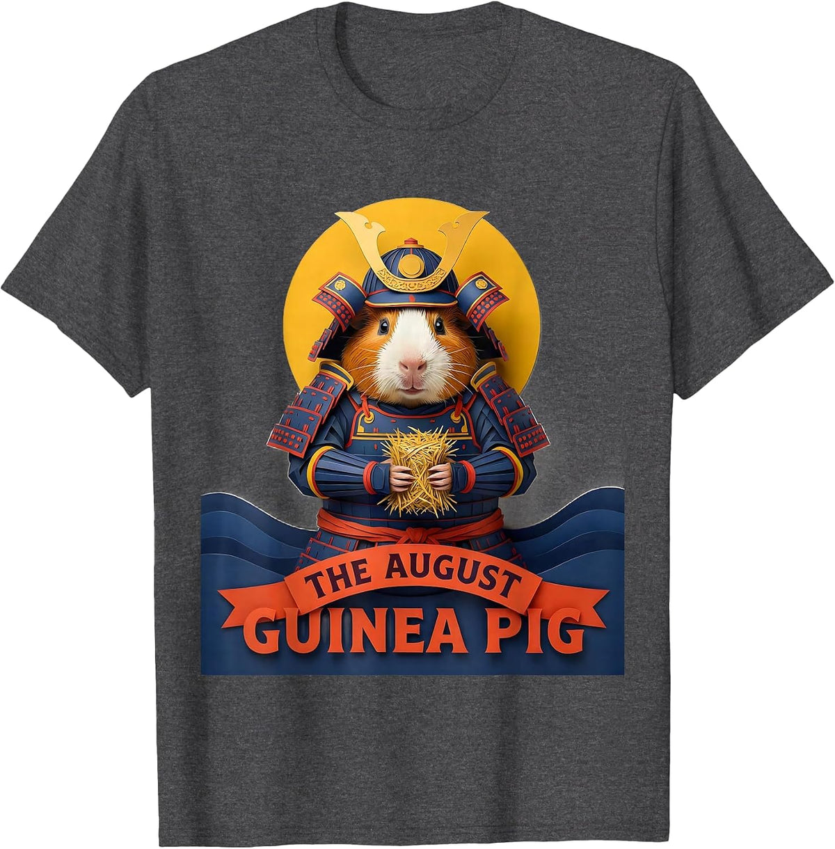 The August Guinea Pig Funny Anime Animal Ukiyo-e Art T-Shirt - Dark Heather Grey