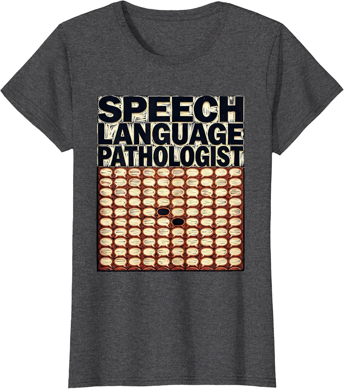 Women's Speech Language Pathologist Linocut Retro SLP Therapist T-Shirt - Dark Heather Grey