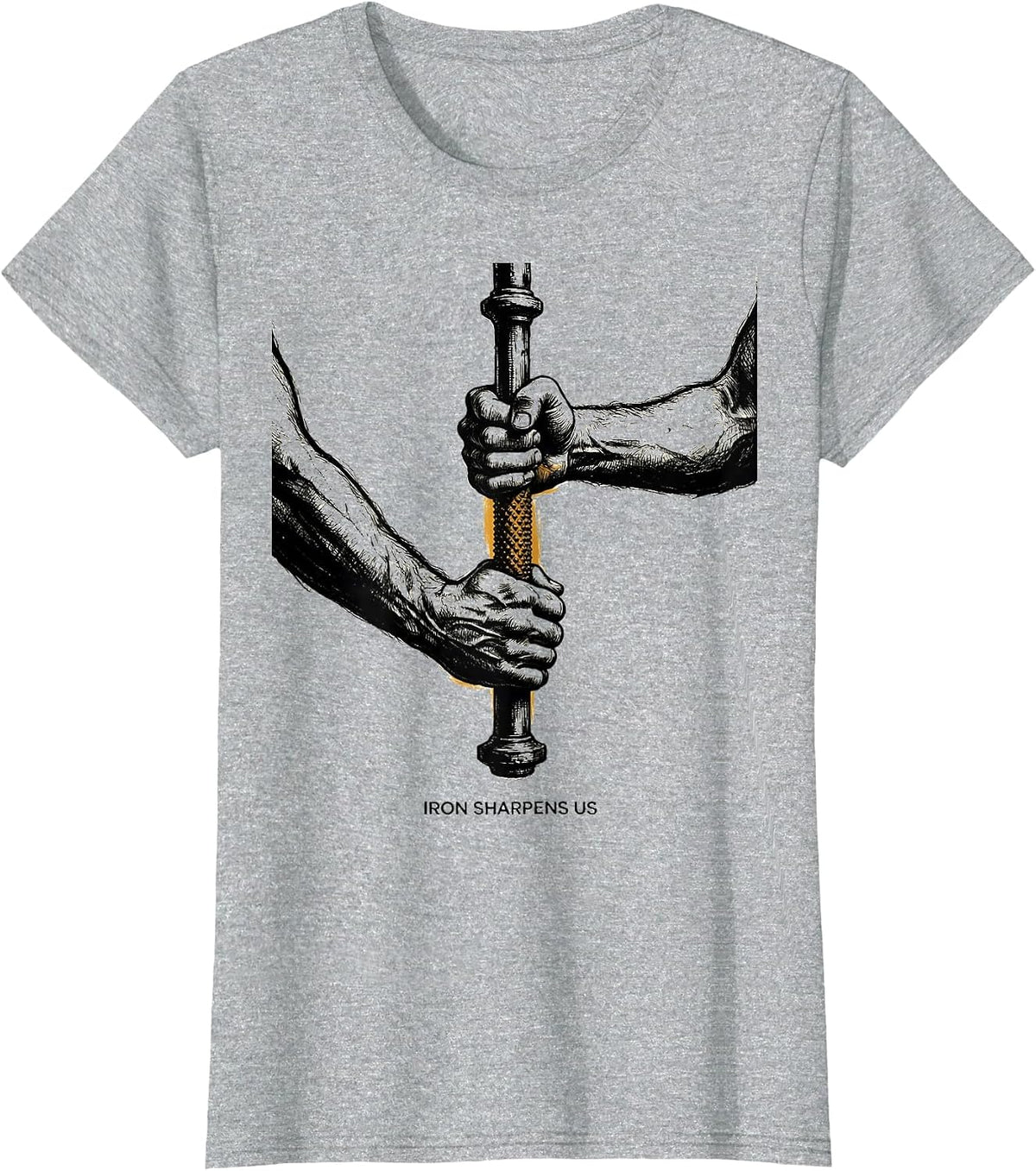 Women's Iron Sharpens Us Motivational Faith-Driven Gym Weightlifter T-Shirt - Heather Grey