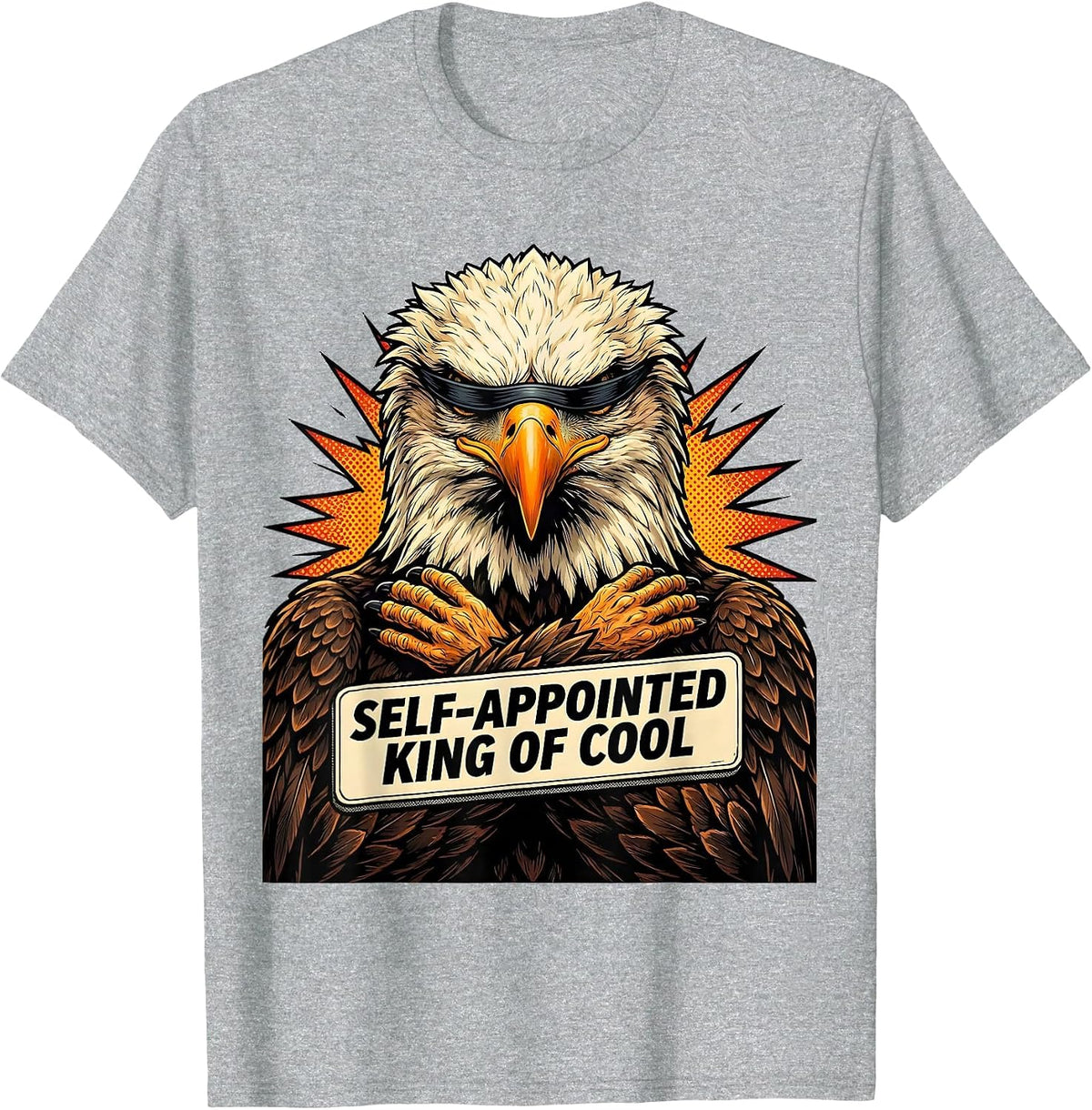 Men's Self-Appointed King Of Cool Comic Eagle Mascot Humor T-Shirt - Heather Grey