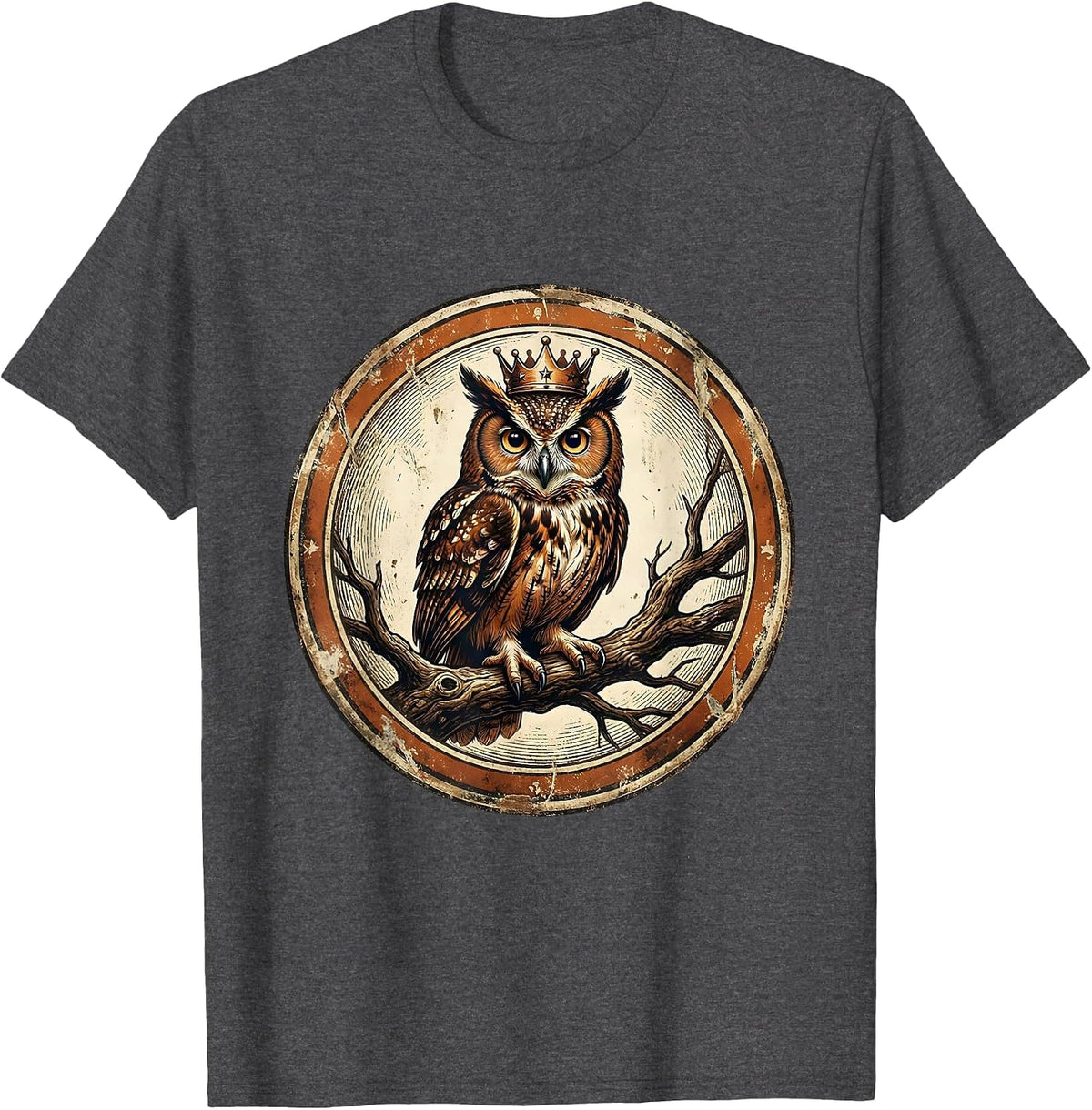 Men's Owl Birthday Crown Branch Cute Birthday Graphic T-Shirt - Dark Heather Grey