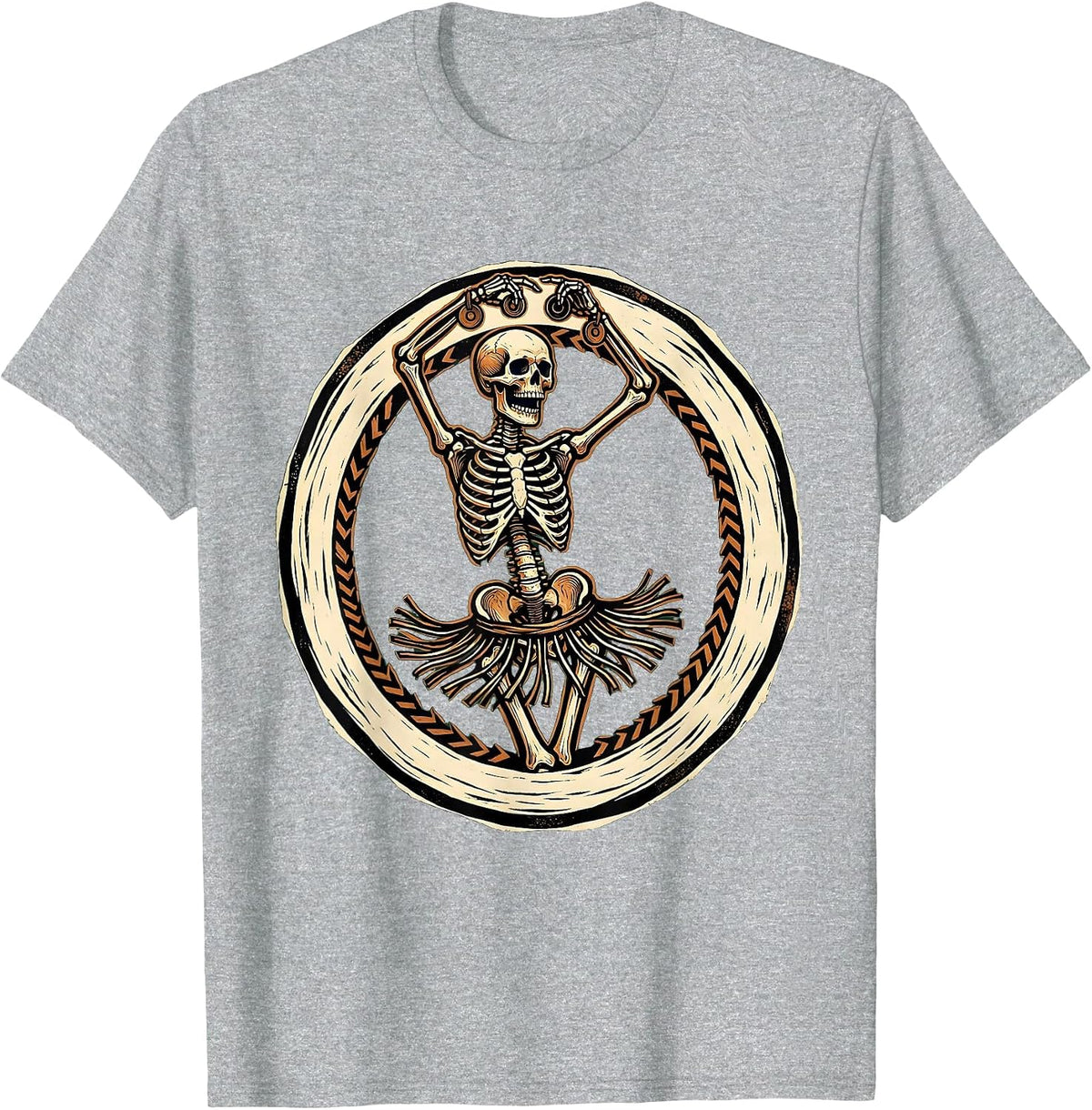 Men's Belly Dancing Skeleton Finger Cymbals Art T-Shirt - Heather Grey