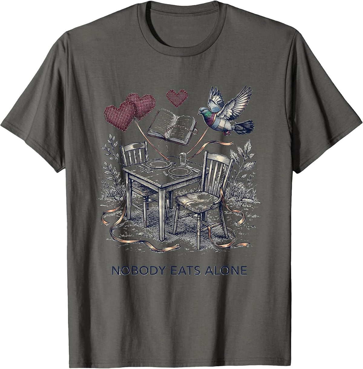 Nobody Eats Alone Funny School Counselor Camp Counselor T-Shirt - Asphalt Grey