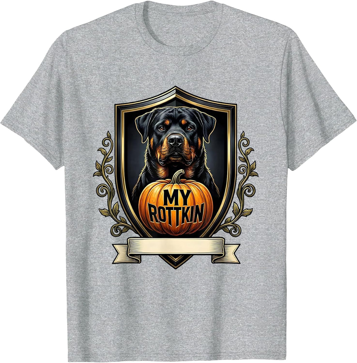 Men's My Rottkin Emblem Halloween Rottweiler Dog Owner Family T-Shirt - Heather Grey