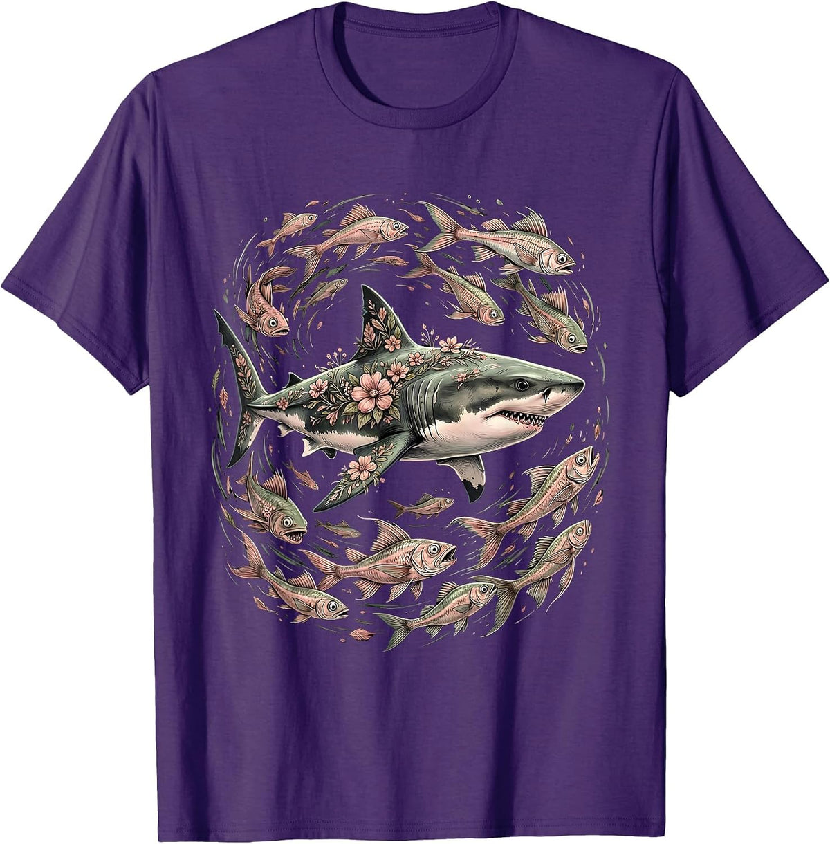 Calm Shark Panicked Fish Funny Ocean Design T-Shirt - Purple