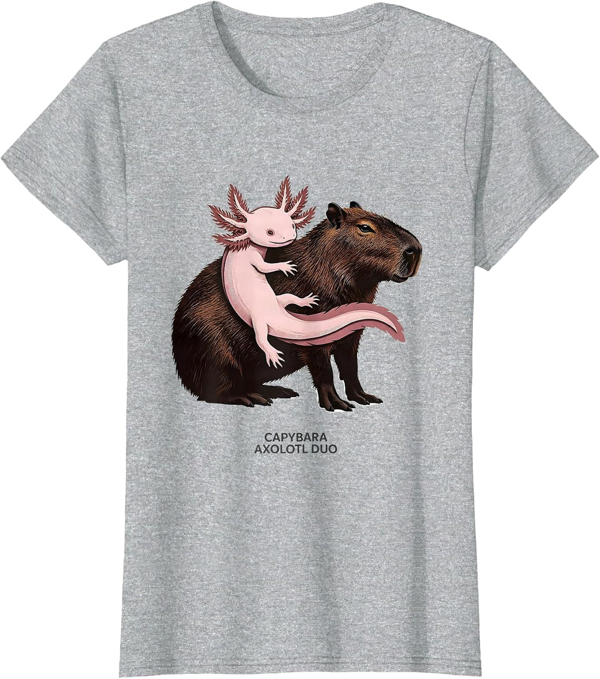 Capybara Axolotl Duo Cute Kawaii Animal Lover Kids Gift T-Shirt - Heather Grey