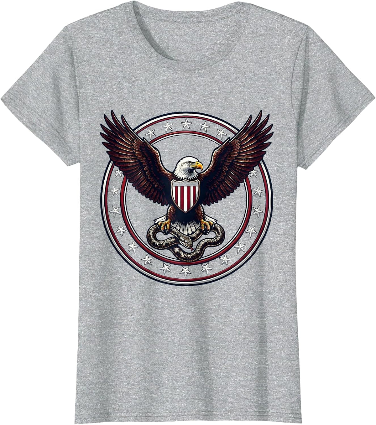 Eagle Clutching Snake Patriotic Freedom Design T-Shirt - Heather Grey