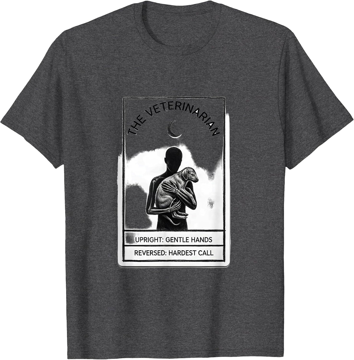 Men's The Veterinarian Tarot Card Gothic Humor Skeleton Gift T-Shirt - Dark Heather Grey