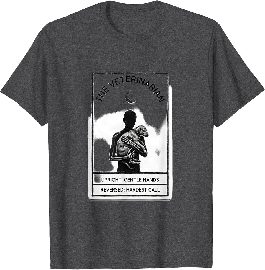 Men's The Veterinarian Tarot Card Gothic Humor Skeleton Gift T-Shirt - Dark Heather Grey