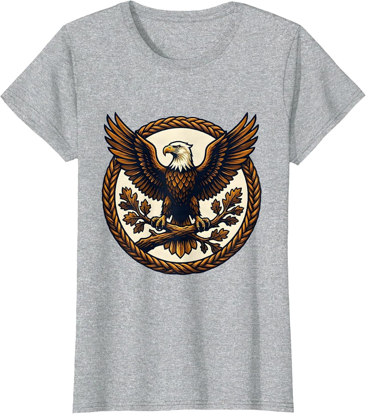 Soaring Eagle Oak Leaf Branch Patriotic Design T-Shirt - Heather Grey