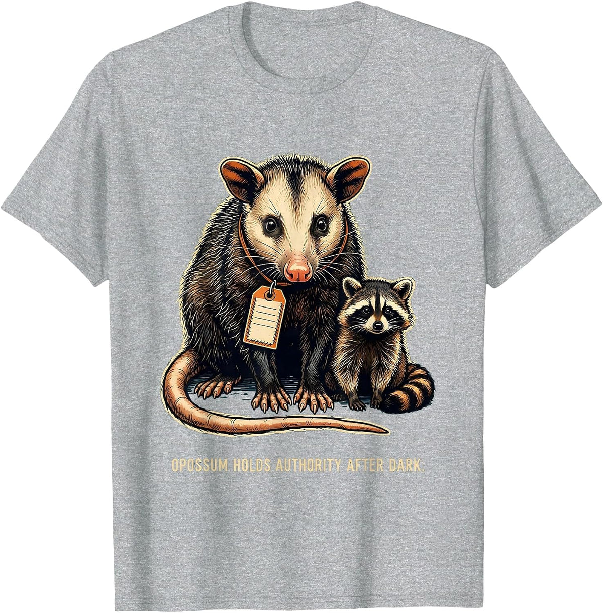 Men's Opossum Holds Authority After Dark Funny Animal Meme Humor T-Shirt - Heather Grey