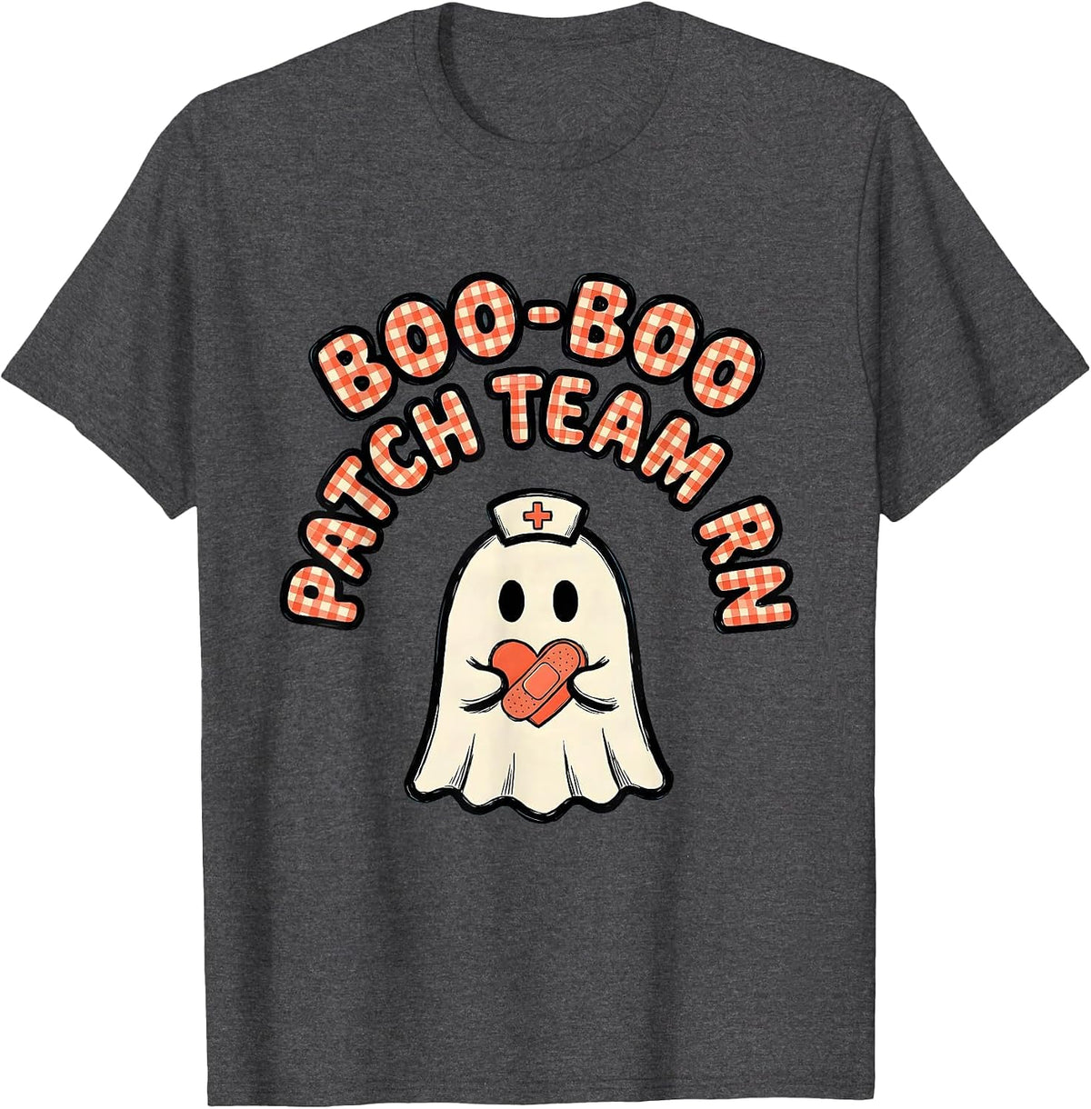 Men's Boo-Boo Patch Team RN Funny Ghost Halloween Nurse Humor T-Shirt - Dark Heather Grey