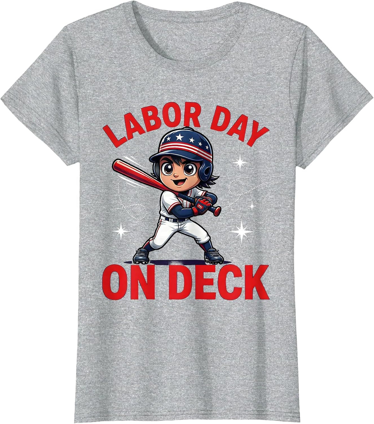 LABOR DAY ON DECK Funny Baseball Player Holiday T-Shirt - Heather Grey