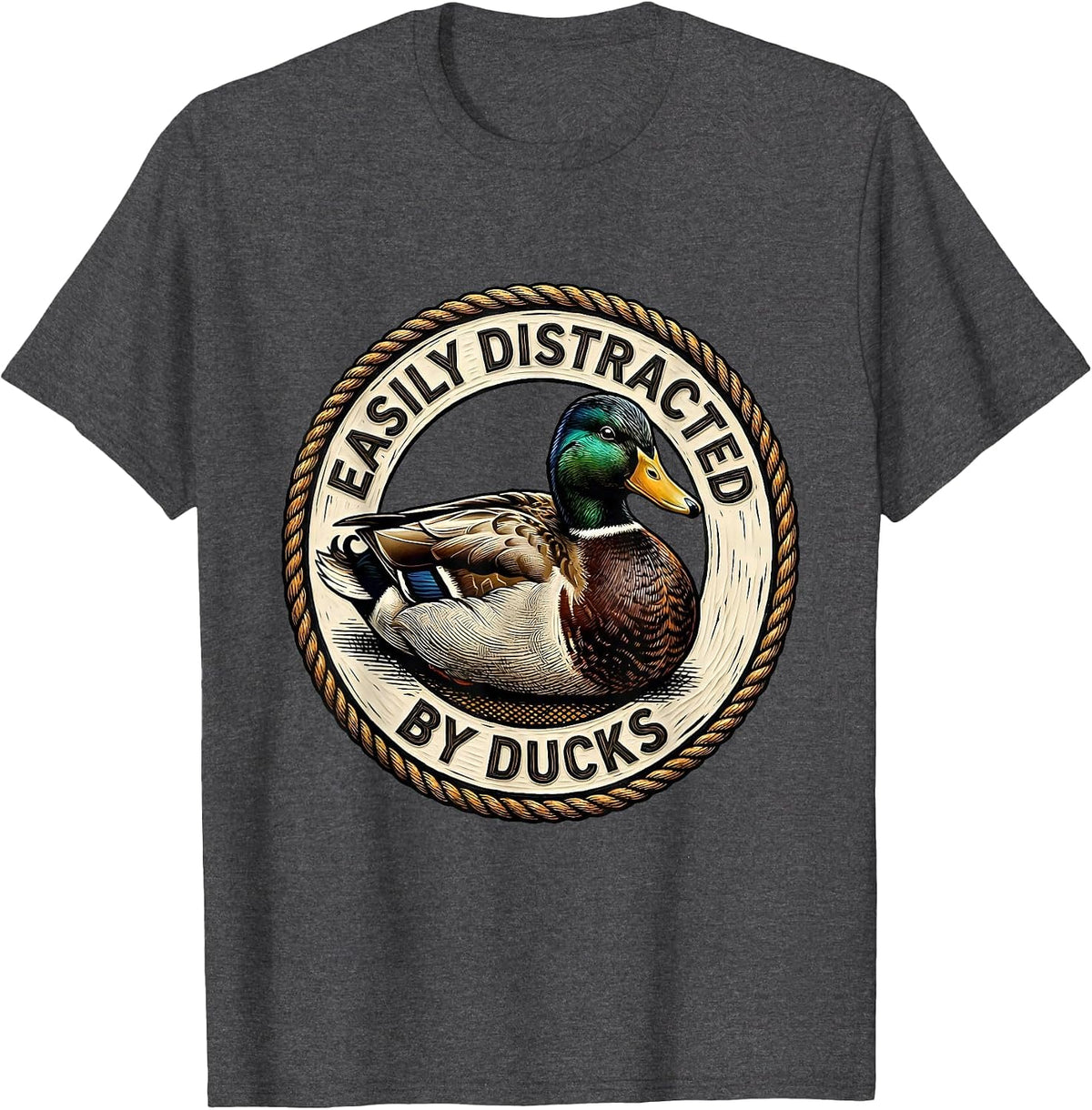 Men's Easily Distracted By Ducks Funny Duck Lover T-Shirt - Dark Heather Grey