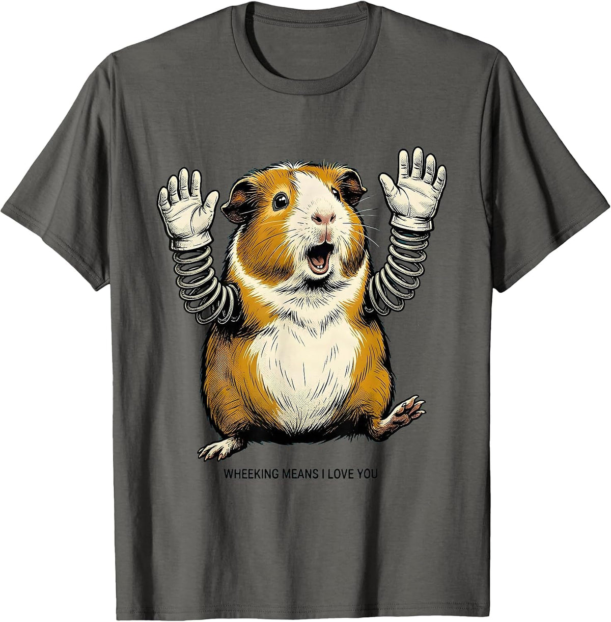 Wheeking Means I Love You Retro Cartoon Guinea Pig Lover T-Shirt - Asphalt Grey