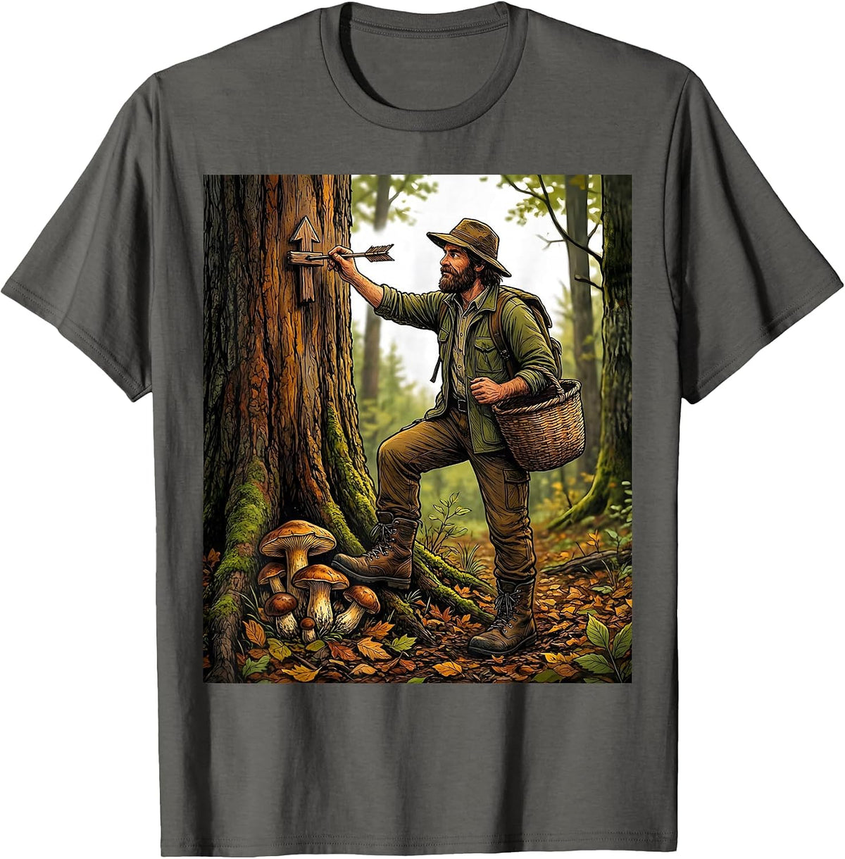 Men's Forager Mushroom Hunting Hidden Morel Gift T-Shirt - Asphalt Grey