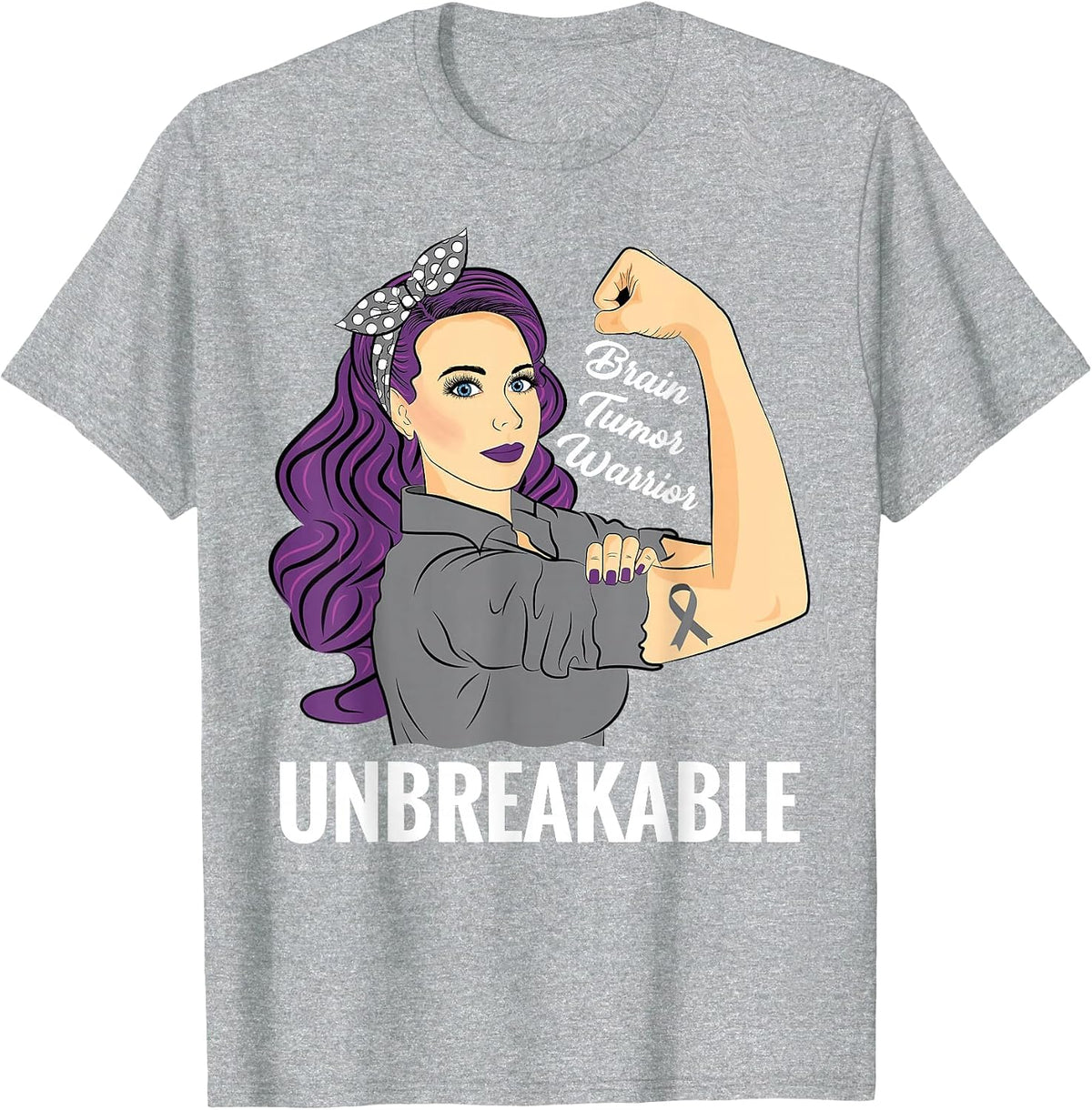 Brain Tumor Awareness Warrior Unbreakable Survivor Shirt T-Shirt - Heather Grey