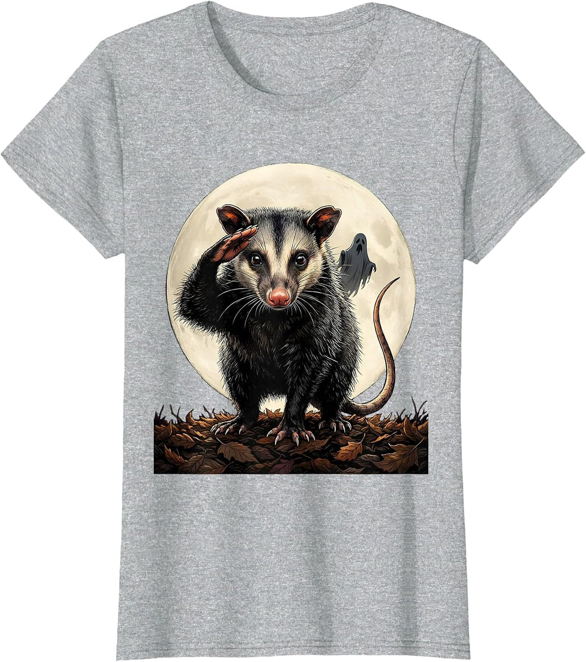 Dignified Opossum Moon Halloween Gothic Fantasy Novelty T-Shirt - Heather Grey