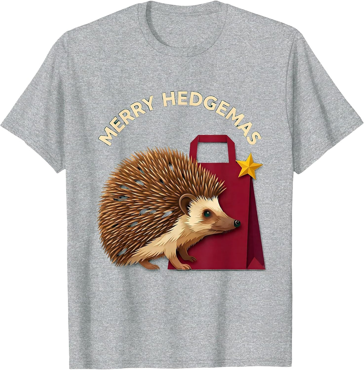 Men's Merry Hedgemas Cute Hedgehog Christmas Novelty Gift T-Shirt - Heather Grey