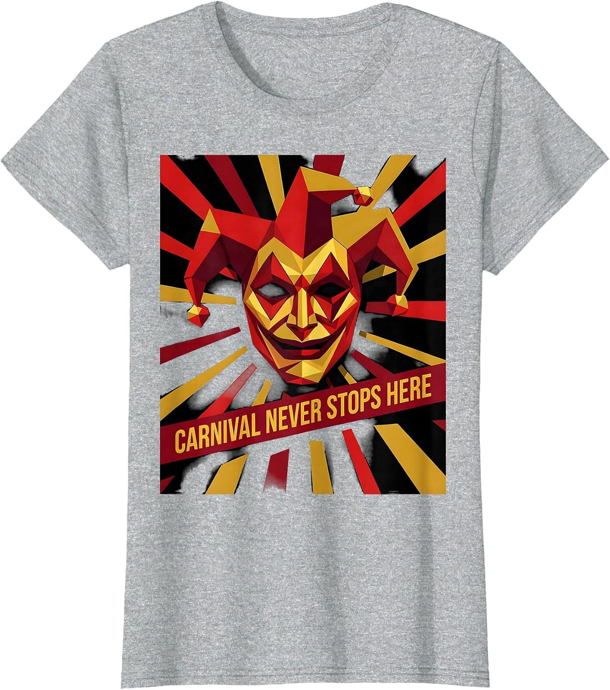 Carnival Never Stops Here Mardi Gras Design T-Shirt - Heather Grey