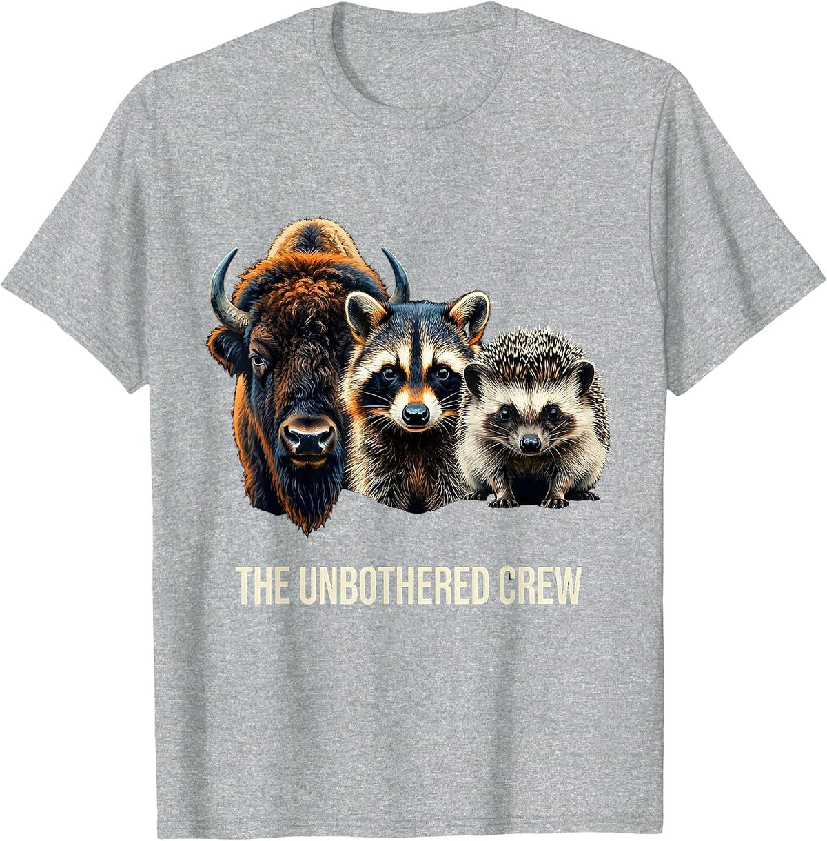Men's The Unbothered Crew Funny Bison Raccoon Hedgehog Sunglasses T-Shirt - Heather Grey