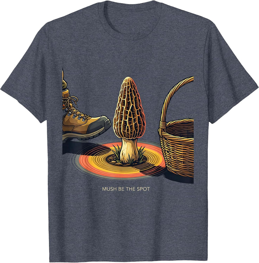 Mush Be The Spot Funny Morel Hunting Forager Gift T-Shirt - Heather Blue