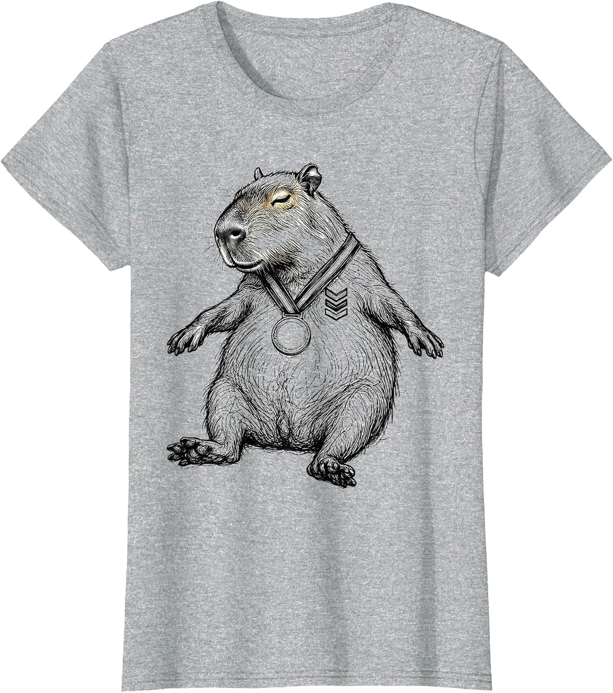 Capybara Line Art Funny Gamer Meme Humor T-Shirt - Heather Grey