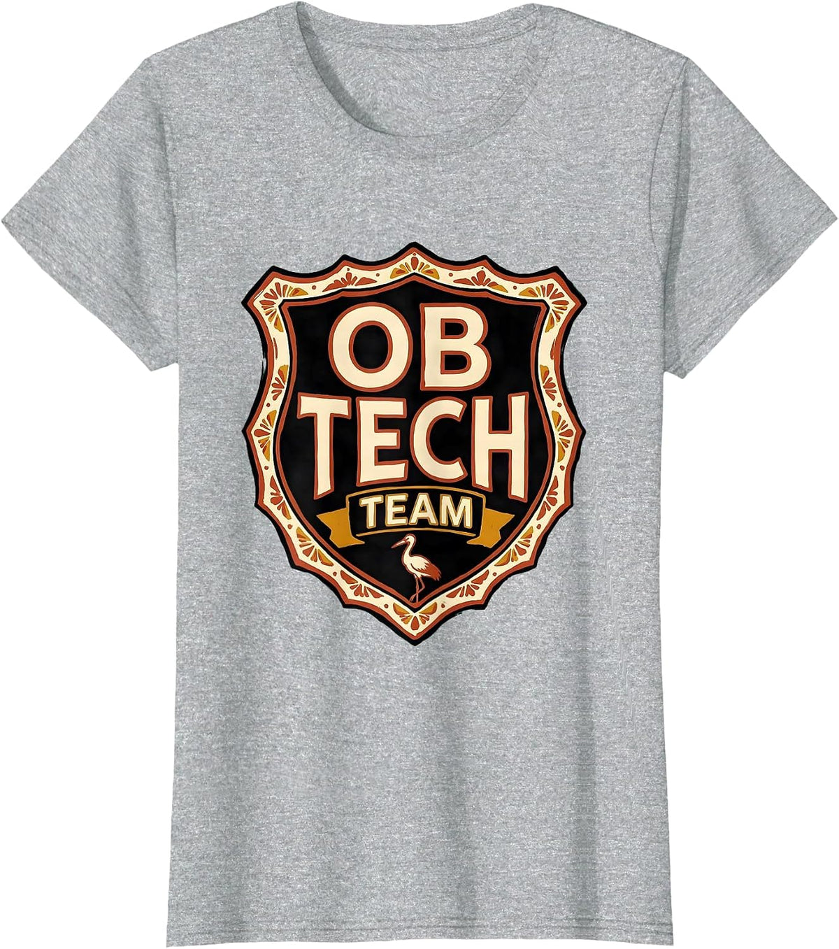 OB Tech Team Folk Art OB GYN Squad Nurse Humor T-Shirt - Heather Grey