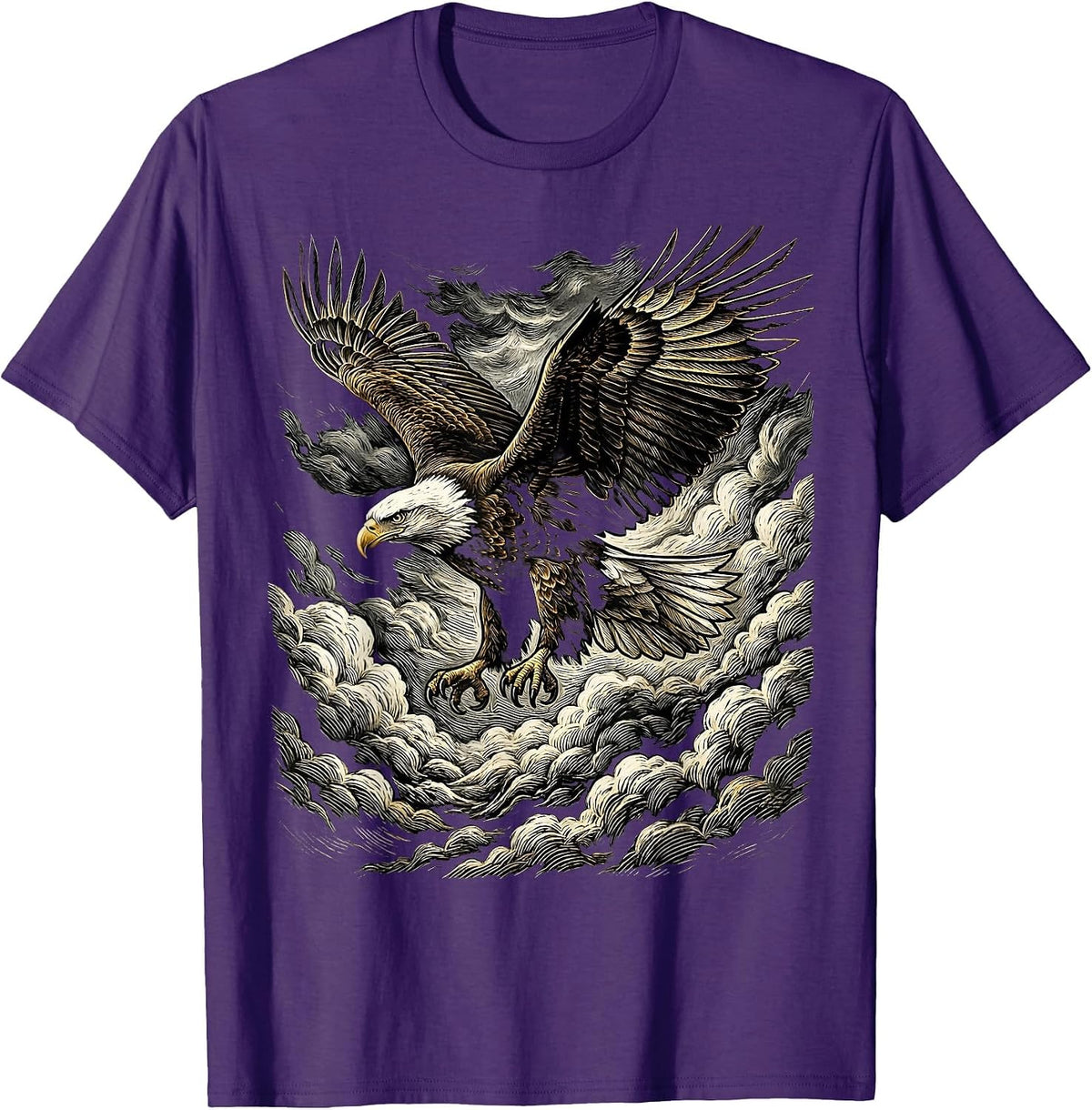 Men's Eagle Soaring Above Storm Clouds Patriotic Design T-Shirt - Purple