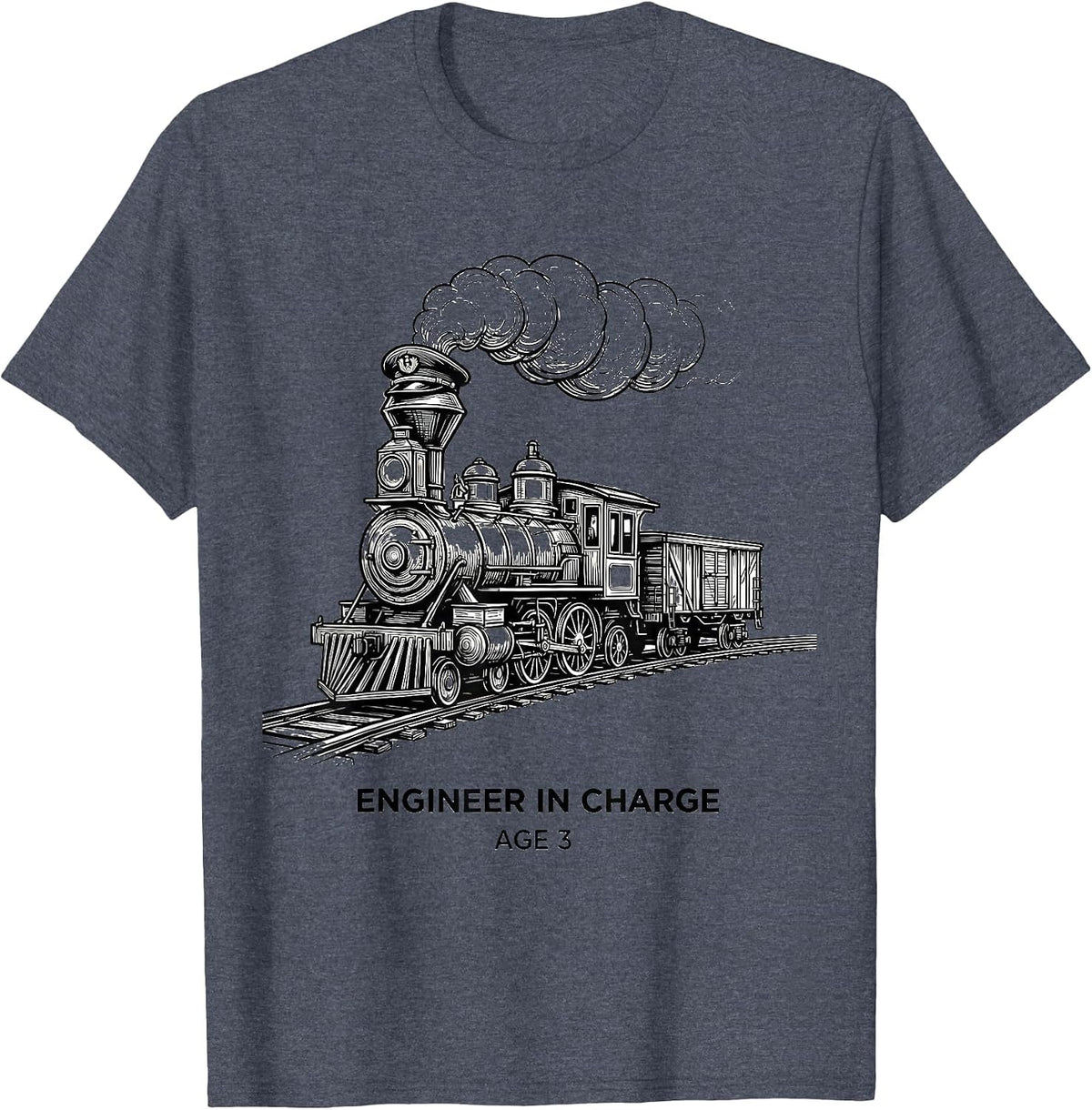 Engineer In Charge Age 3 Kids Construction Train Birthday T-Shirt, Men, Heather Blue, 3X-Large - As Pictured