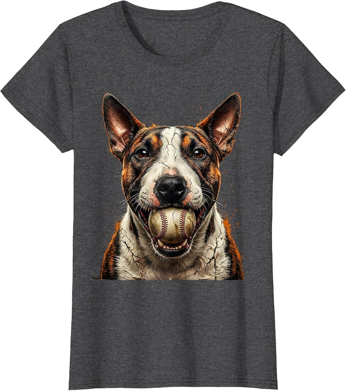Women's Bull Terrier Baseball Dog Lover Graphic Tee T-Shirt - Dark Heather Grey
