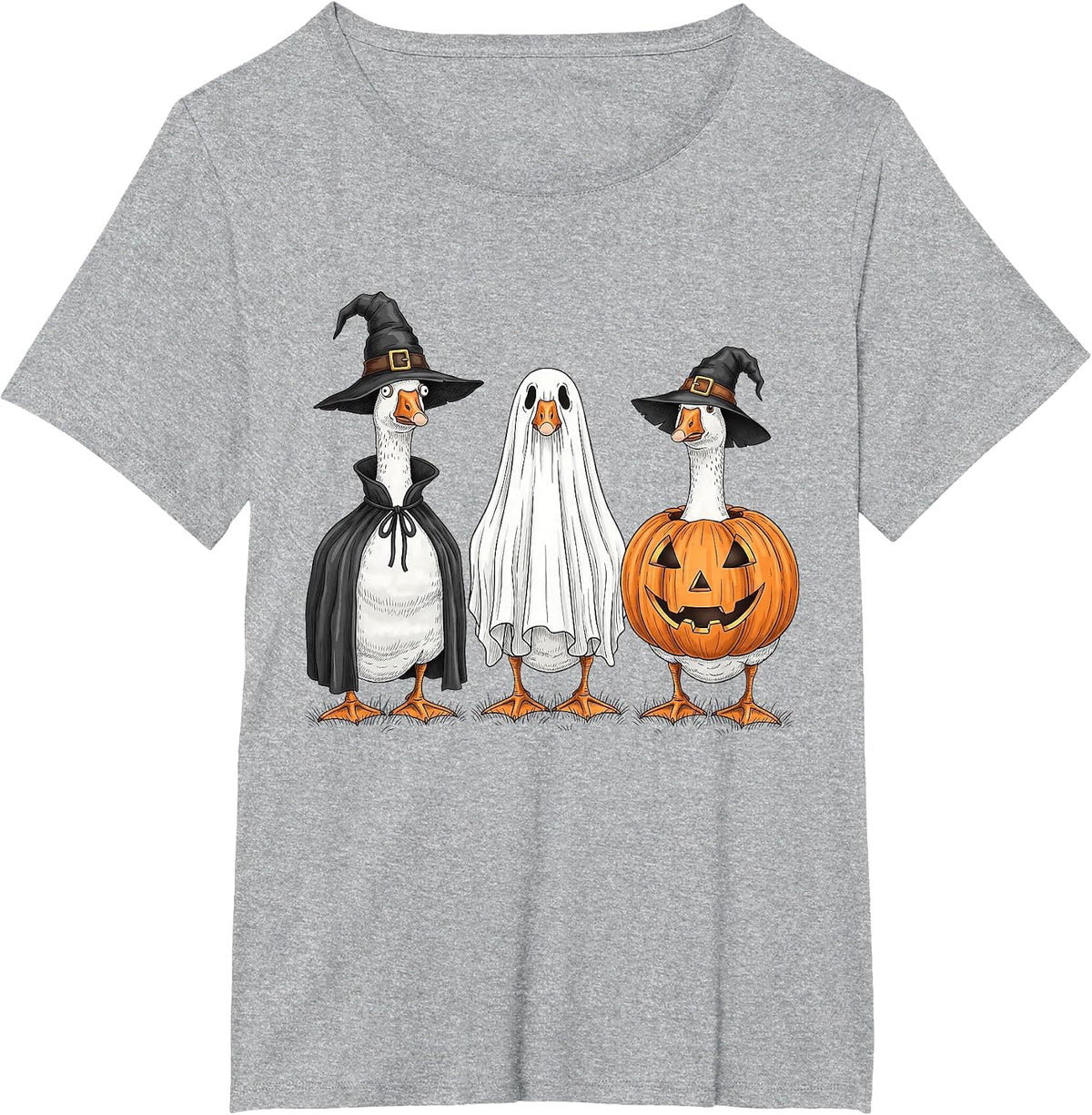 Funny Duck Boo Pumpkin Witchy Funny Halloween Men Women Kids T-Shirt - Heather Grey