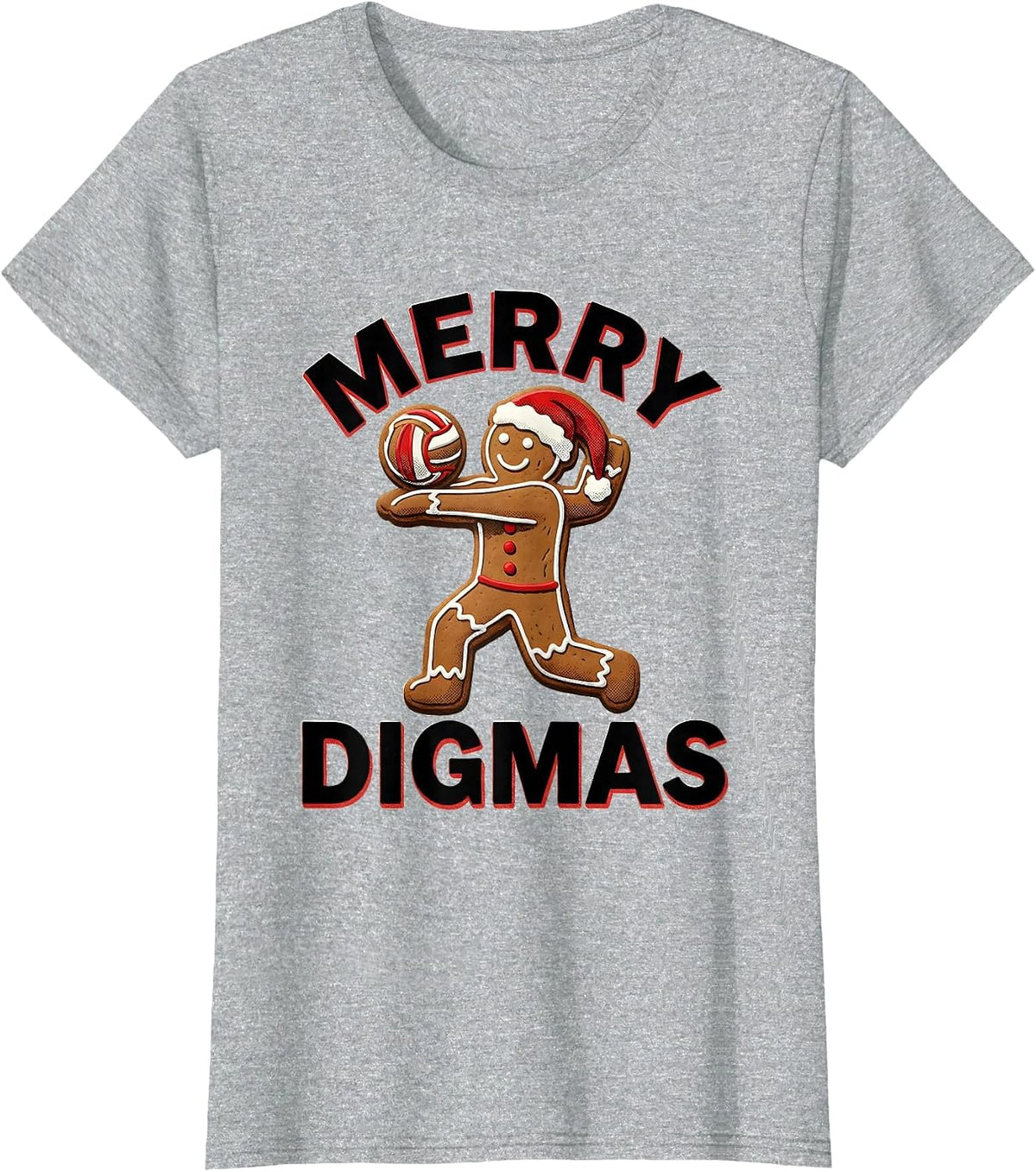 Women's Merry Digmas Gingerbread Volleyball Player Funny Christmas T-Shirt - Heather Grey