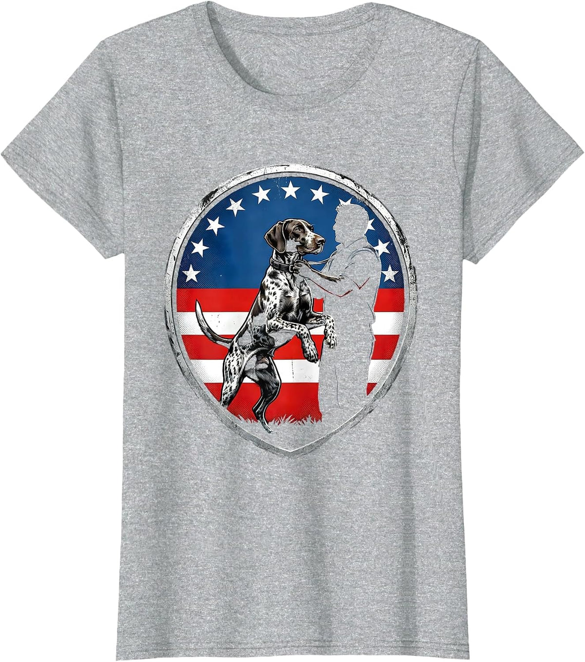 Women's German Shorthaired Pointer Patriotic Dog Lover Shield T-Shirt - Heather Grey