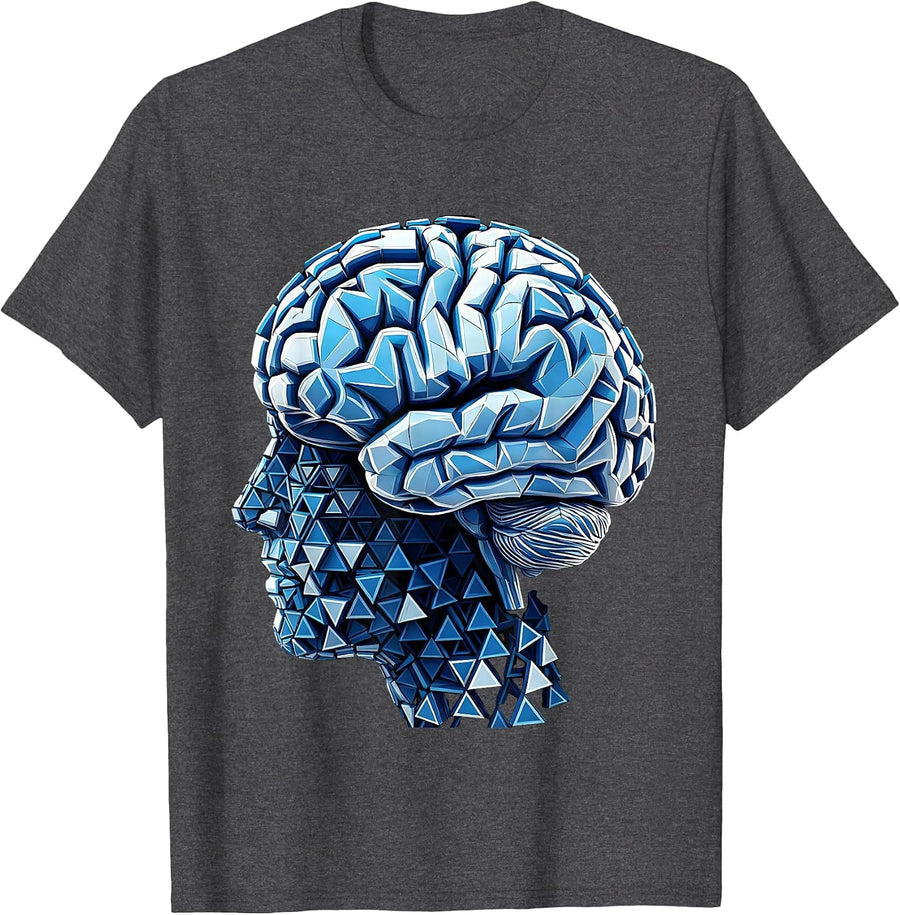 Men's Human Brain Filled With Floating Digits Graphic T-Shirt - Dark Heather Grey