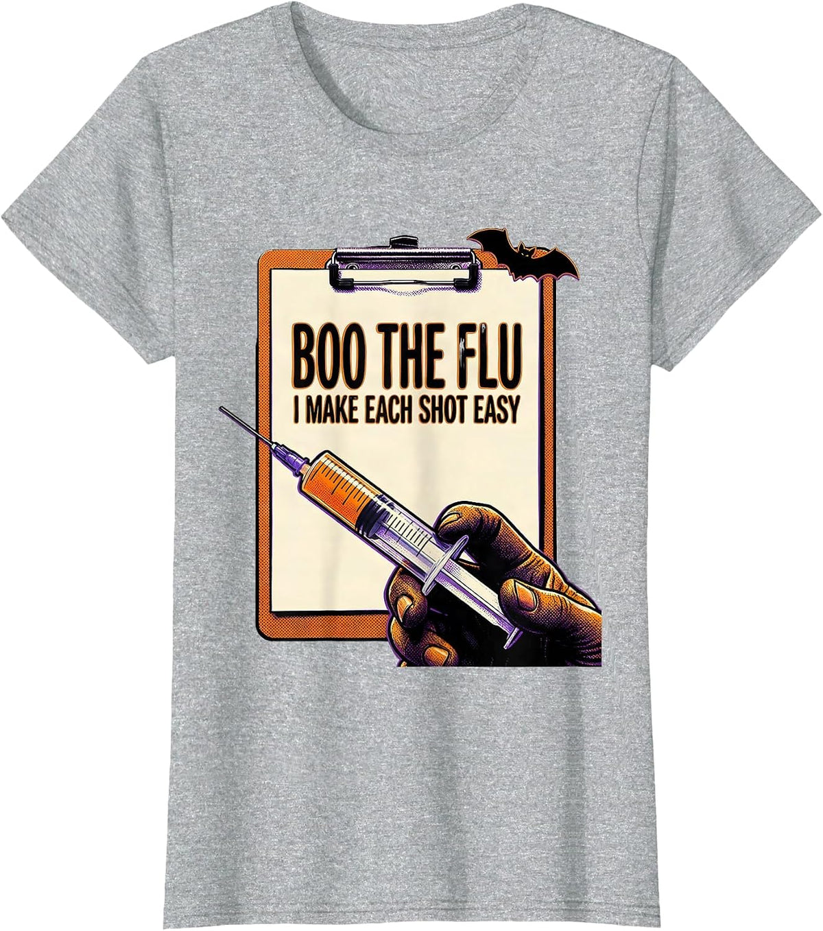 Boo the Flu I Make Each Shot Easy Funny Halloween Nurse Flu T-Shirt - Heather Grey