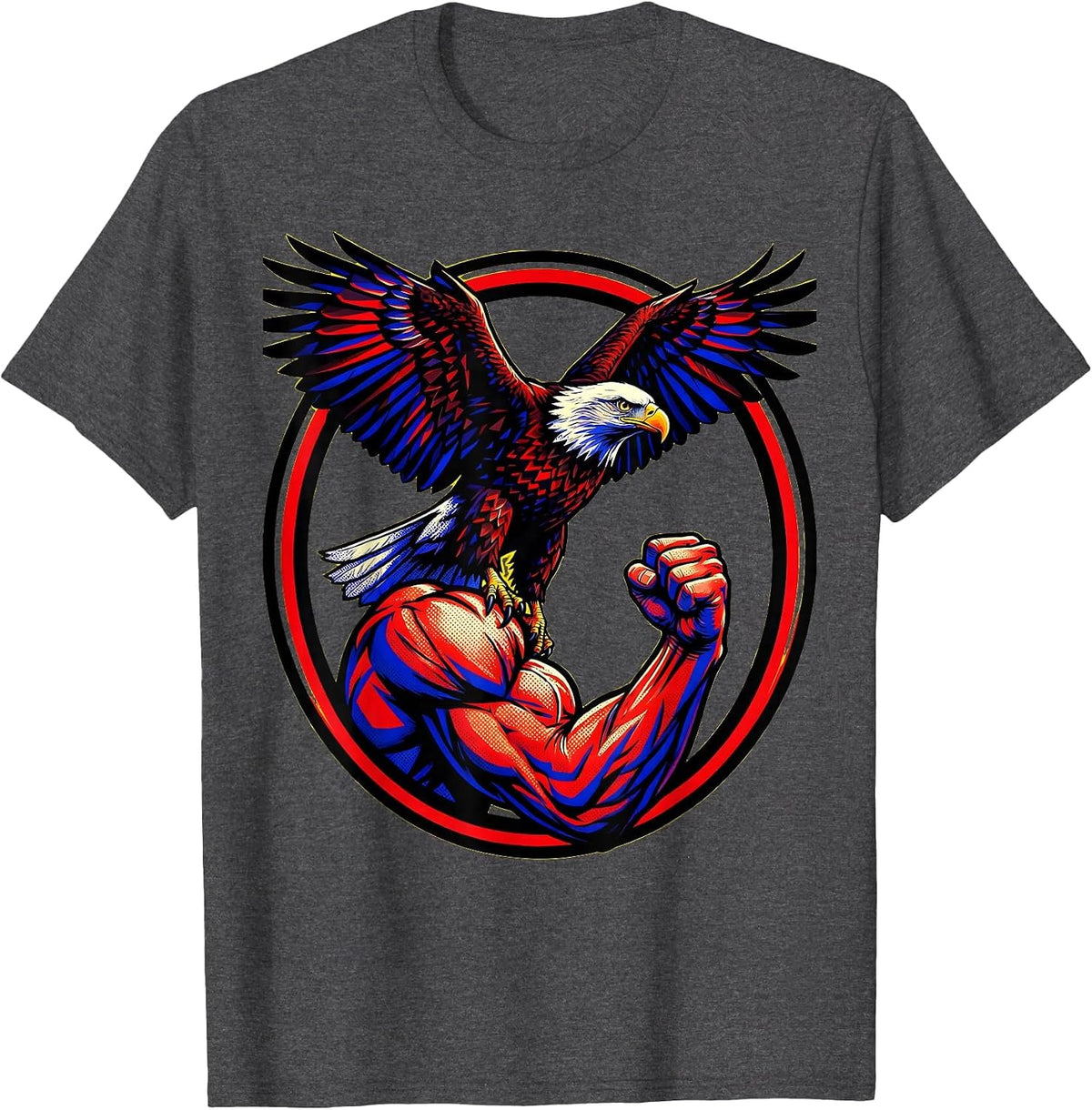 Eagle on Flexed Arm Graphic - Strength and Power T-Shirt - Dark Heather Grey