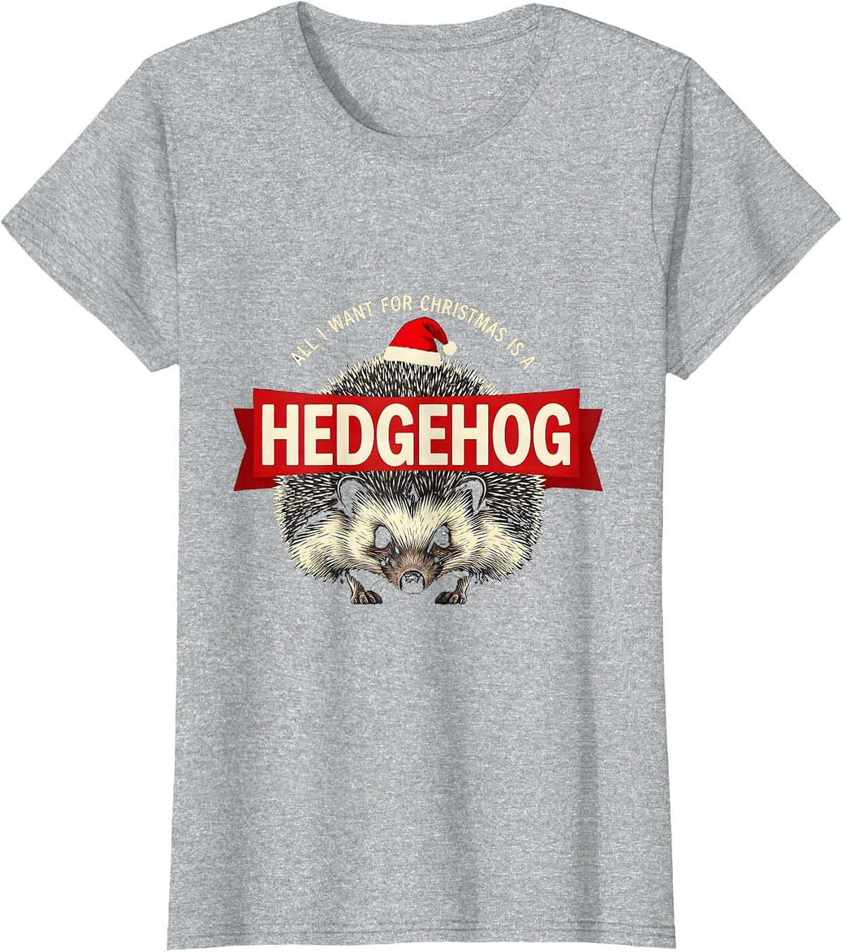 All I Want For Christmas Is A Hedgehog Funny Ugly Sweater T-Shirt - Heather Grey