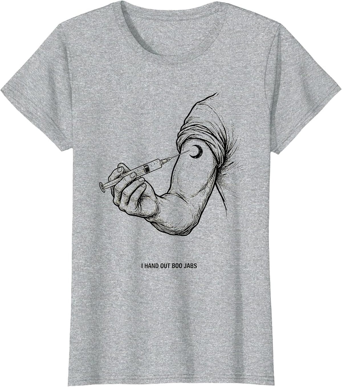 I Hand Out Boo Jabs Funny Nurse Ghost Halloween Vaccine T-Shirt - Heather Grey