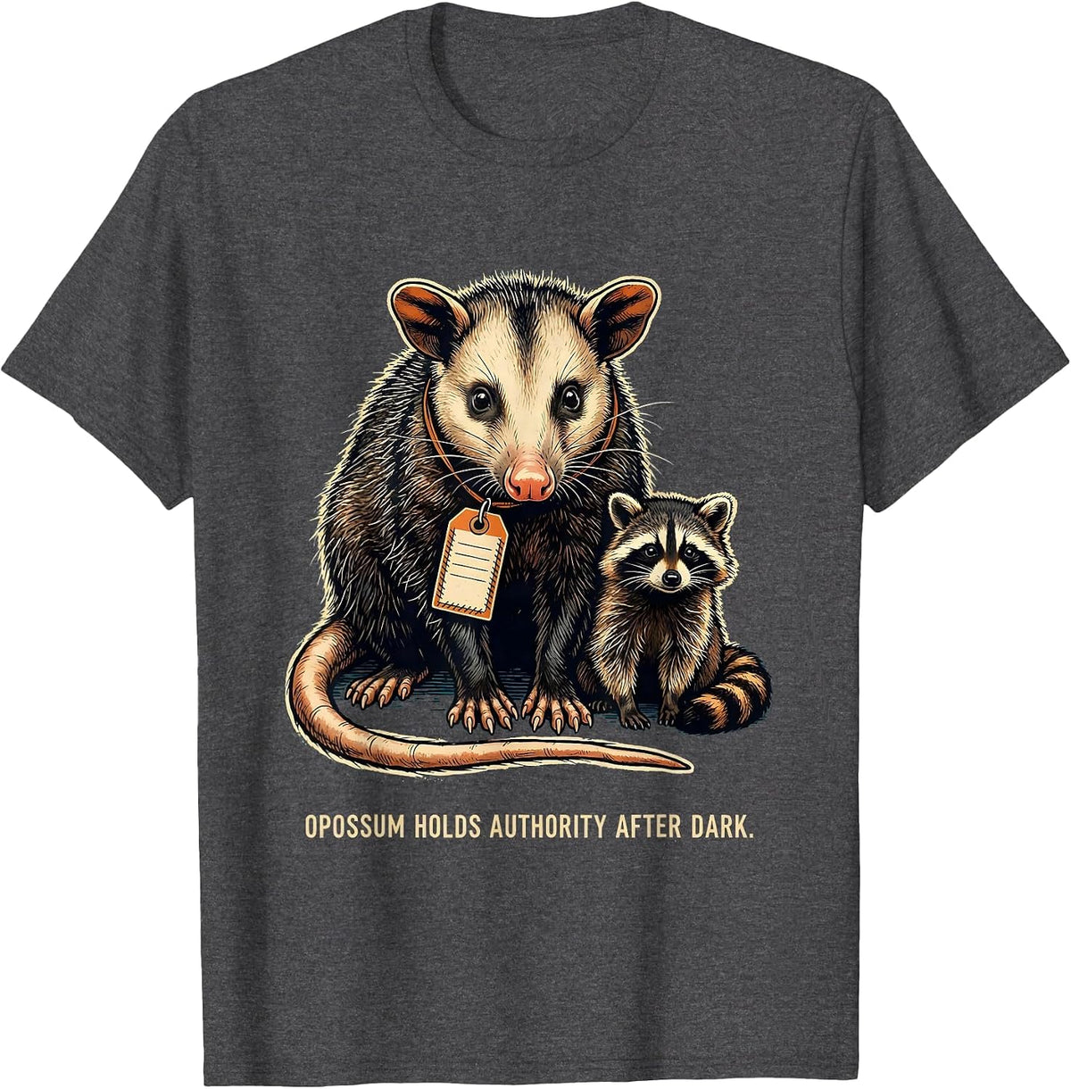 Men's Opossum Holds Authority After Dark Funny Animal Meme Humor T-Shirt - Dark Heather Grey