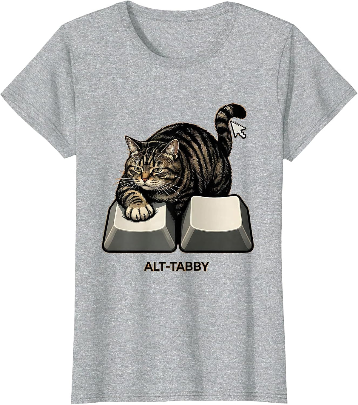 Alt-Tabby Cartoon Cat Gamer Humor Meme Design T-Shirt - Heather Grey