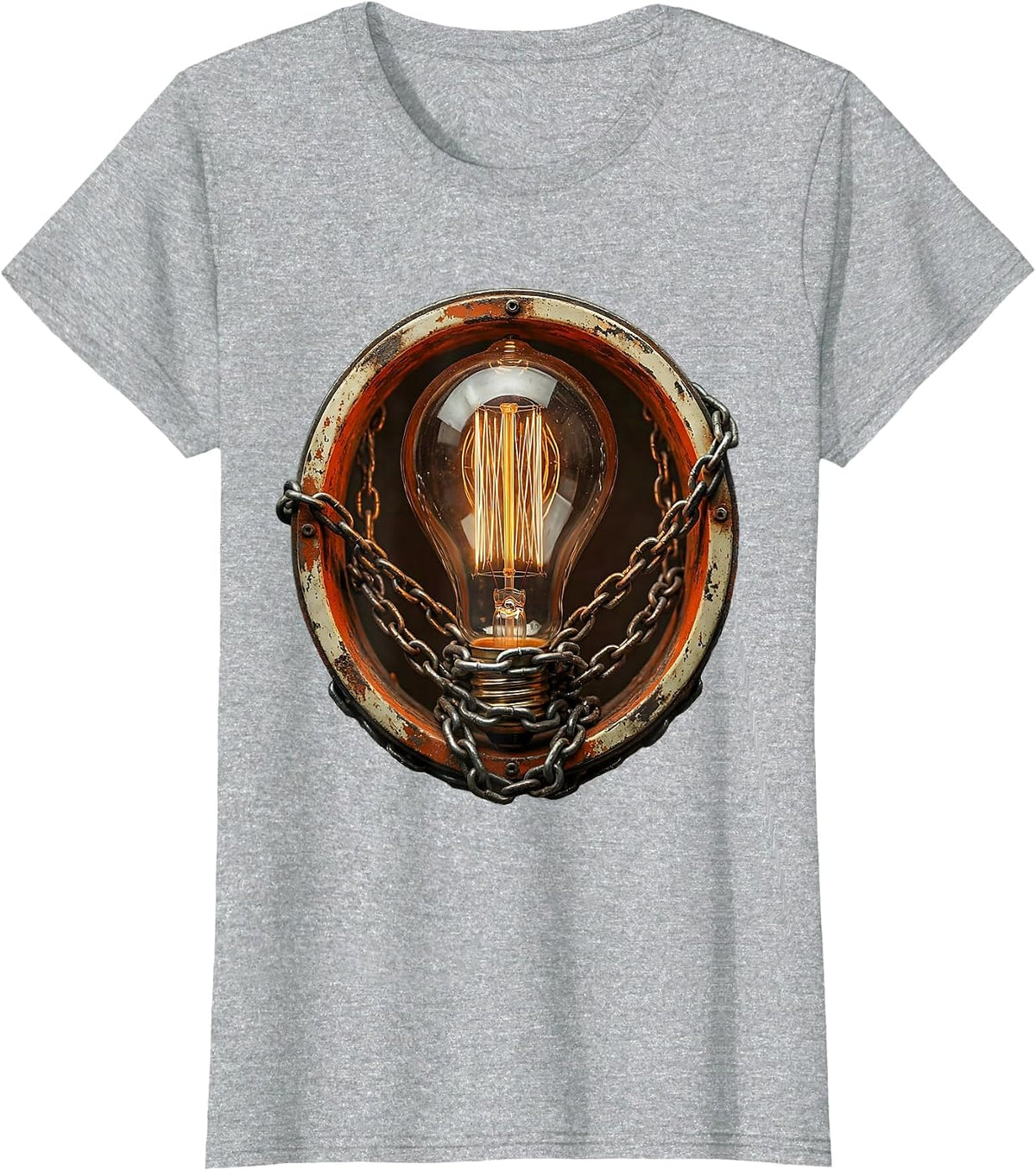 Grunge Chained Lightbulb Dark Art Illustration T-Shirt - Heather Grey