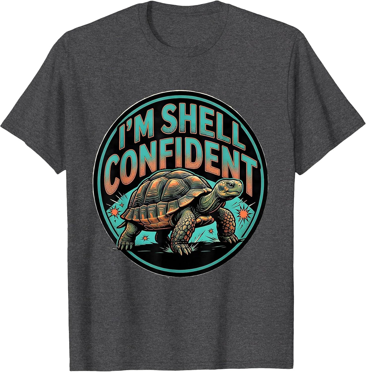 I'm Shell Confident Comic Book Funny Turtle Lover Pet Owner T-Shirt - Dark Heather Grey