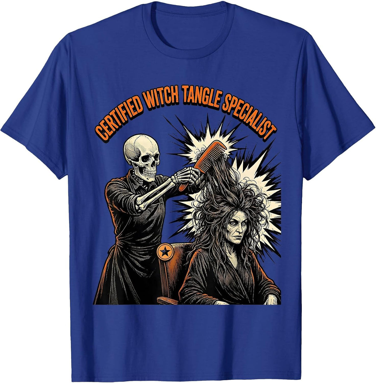 Men's Certified Witch Tangle Specialist Comic Book Skeleton T-Shirt - Royal Blue