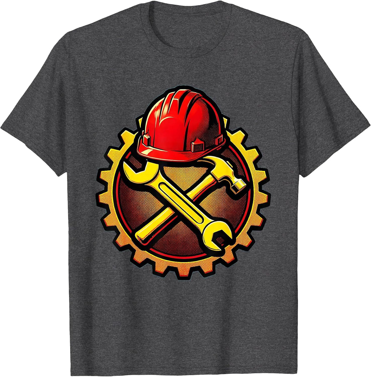 Men's Labor Day Hard Hat and Crossed Tools Graphic T-Shirt - Dark Heather Grey