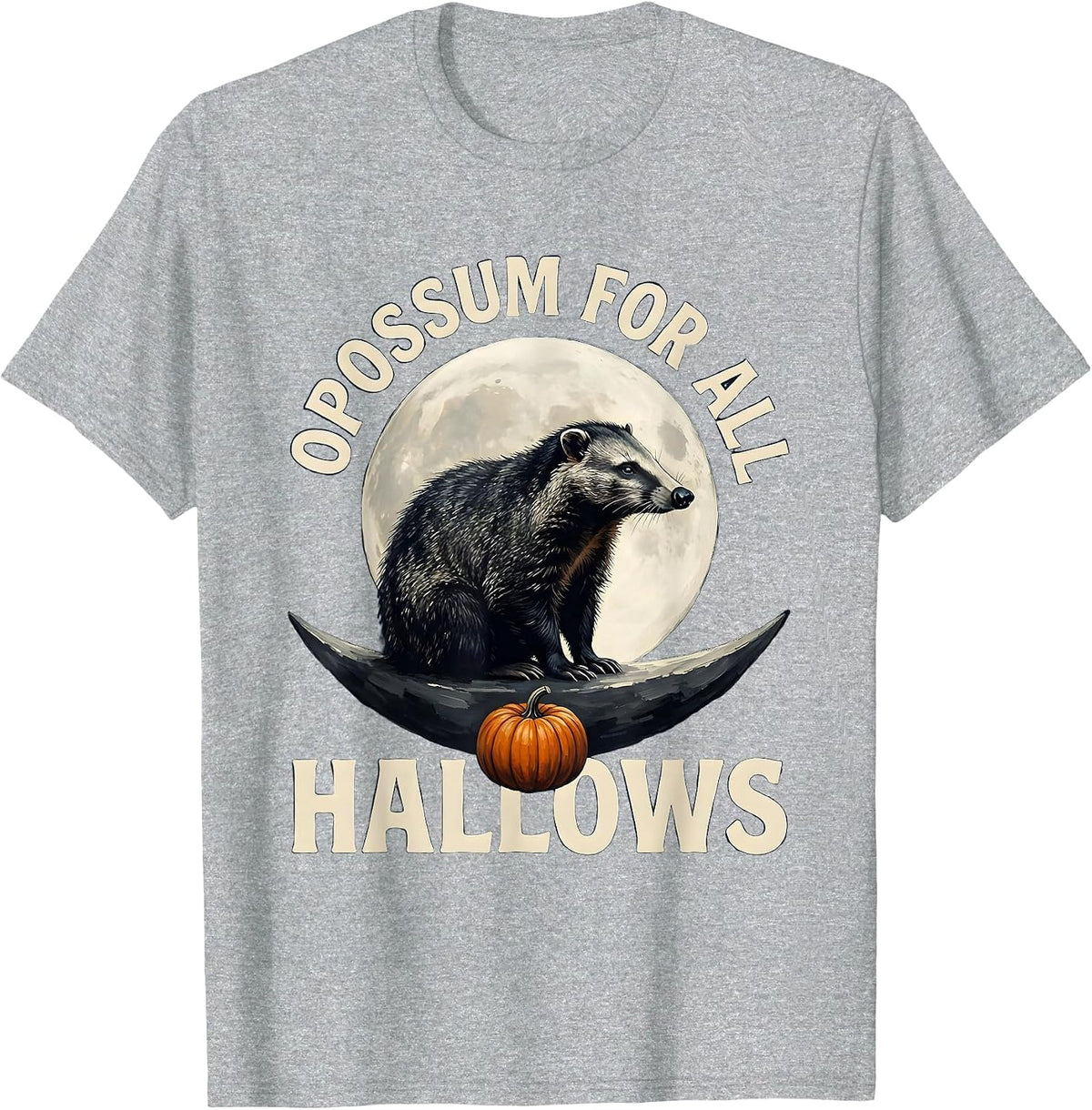 Men's Opossum For All Hallows Vintage Gothic Halloween Spooky Moon T-Shirt - Heather Grey