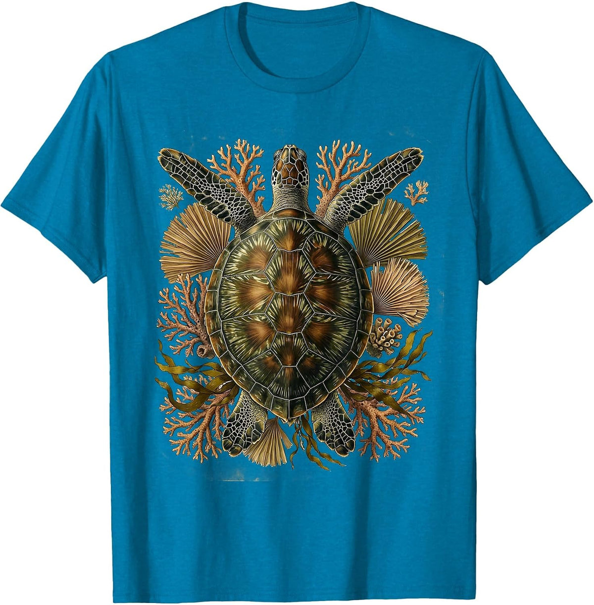 Sea Turtle Coral Reef Ocean Illustration T-Shirt - Sapphire Blue